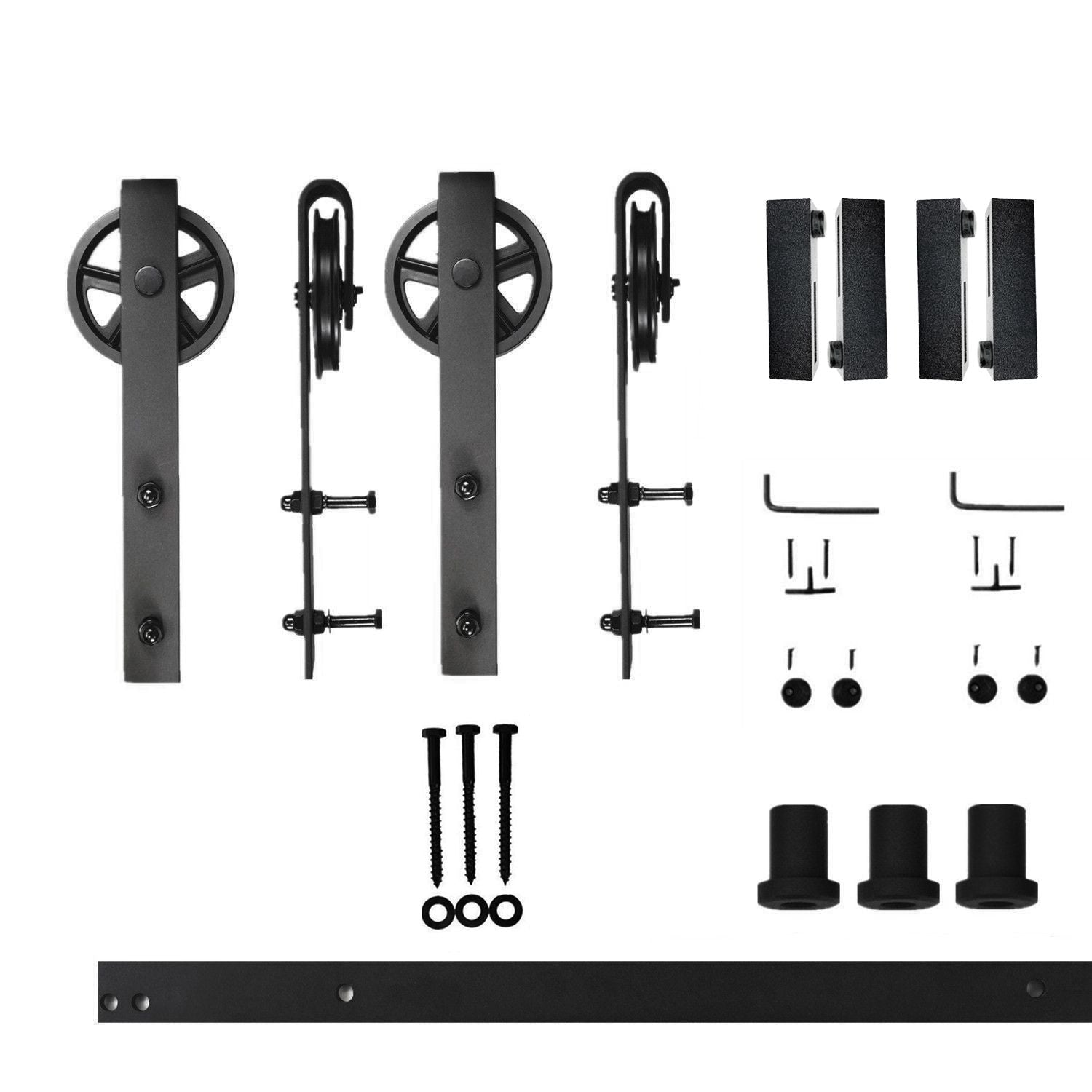 HOMACER 54-in Rustic Black Indoor Spoke Wheel Double Barn Door Hardware Kit HL2TGH054C
