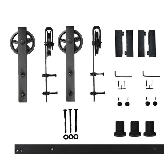 HOMACER 54-in Rustic Black Indoor Spoke Wheel Double Barn Door Hardware Kit HL2TGH054C