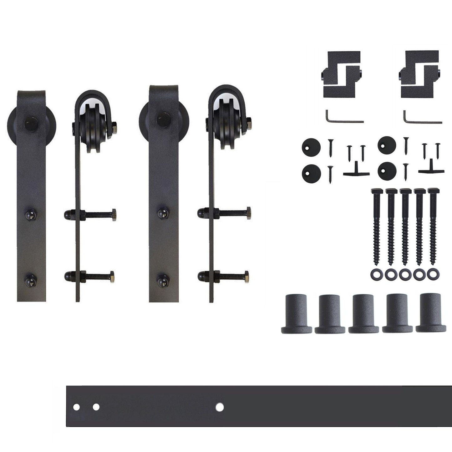 HOMACER 72-in Rustic Black Indoor J-strap Double Barn Door Hardware Kit YT2TGH072C
