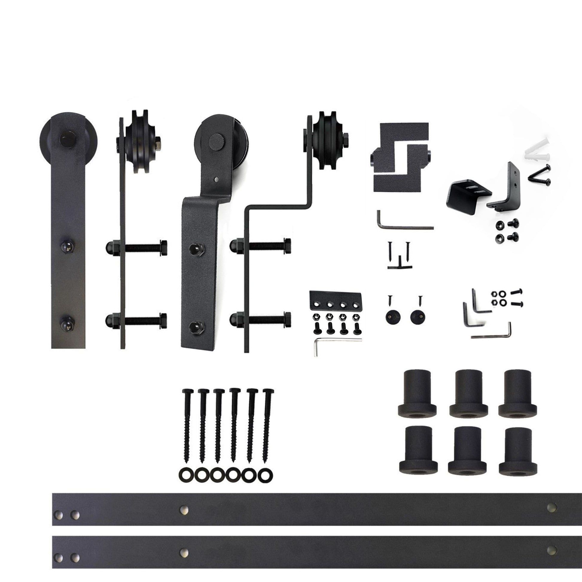 HOMACER 108-in Rustic Black Indoor I-strap Double Bypass Barn Door Hardware Kit ZT5TGH108C