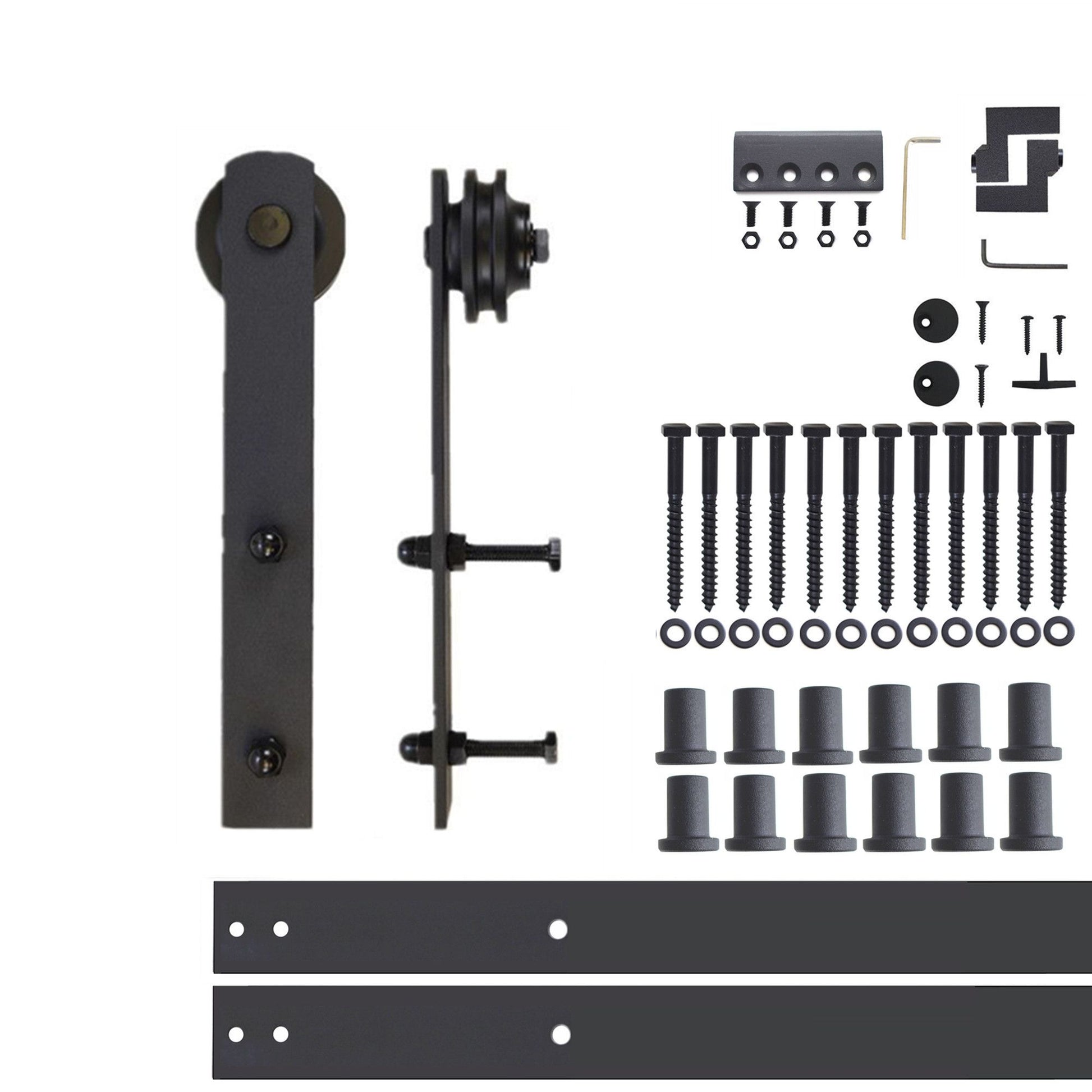 HOMACER 180-in Rustic Black Indoor I-strap Single Barn Door Hardware Kit ZT1TGH180C