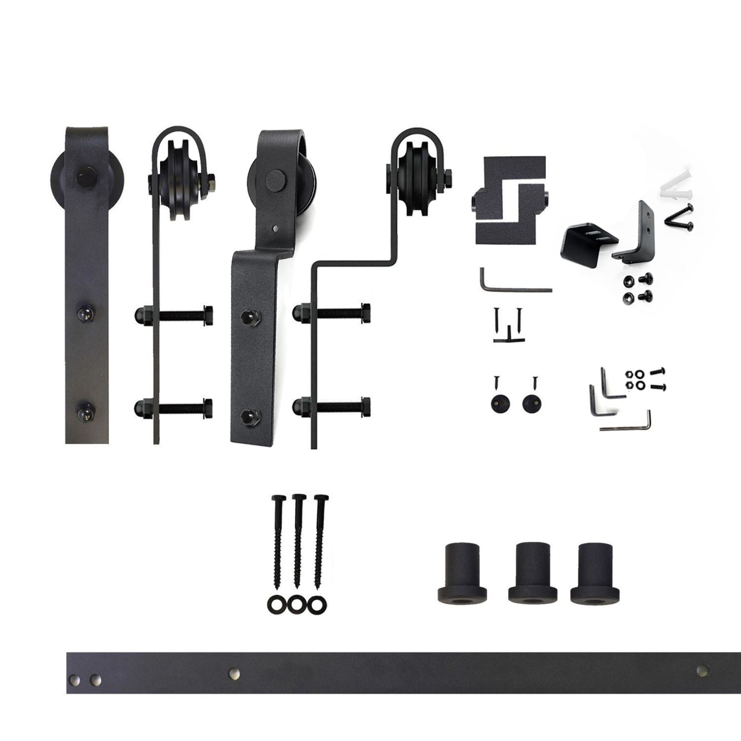 HOMACER 48-in Rustic Black Indoor J-strap Double Bypass Barn Door Hardware Kit YT5TGH048C