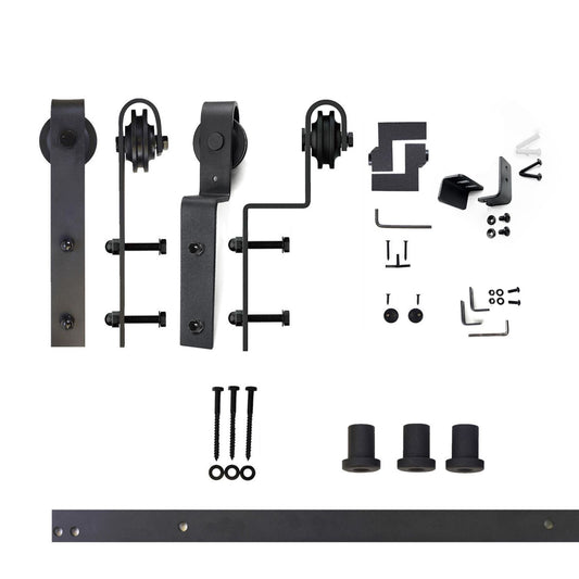 HOMACER 48-in Rustic Black Indoor J-strap Double Bypass Barn Door Hardware Kit YT5TGH048C