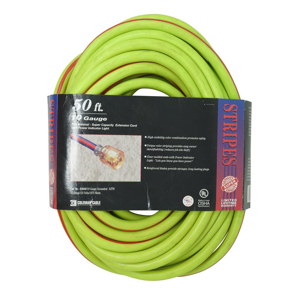 Southwire 50-ft 10/3 3-Prong Lime Green and Red Indoor/Outdoor SJTW Super Heavy Duty Lighted Extension Cord 26480054