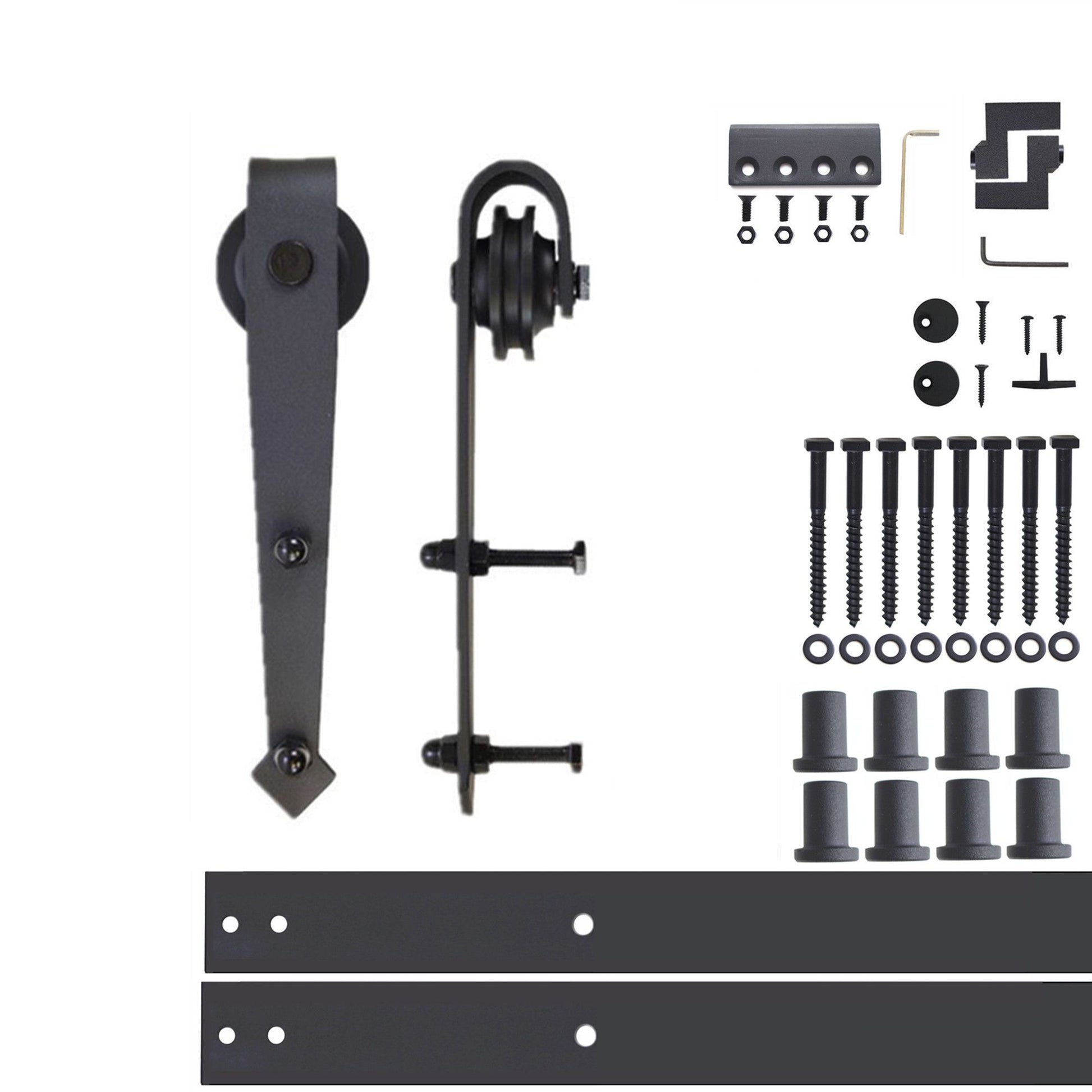 HOMACER 132-in Rustic Black Indoor Arrow Single Barn Door Hardware Kit JT1TGH132C