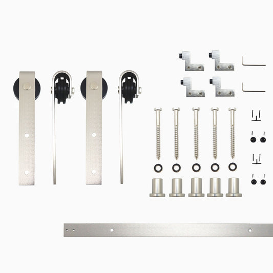 HOMACER 72-in Brushed Nickel Indoor J-strap Double Barn Door Hardware Kit YT2DNZ072C
