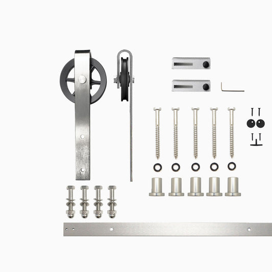 HOMACER 79-in Brushed Nickel Indoor Spoke Wheel Single Barn Door Hardware Kit HL1DNZ079C
