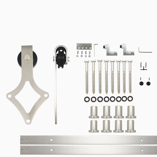 HOMACER 132-in Brushed Nickel Indoor Diamond Single Barn Door Hardware Kit LX1DNZ132C