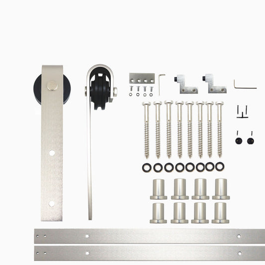 HOMACER 132-in Brushed Nickel Indoor J-strap Single Barn Door Hardware Kit YT1DNZ132C