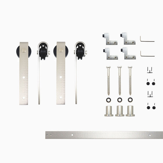 HOMACER 54-in Brushed Nickel Indoor J-strap Double Barn Door Hardware Kit YT2DNZ054C