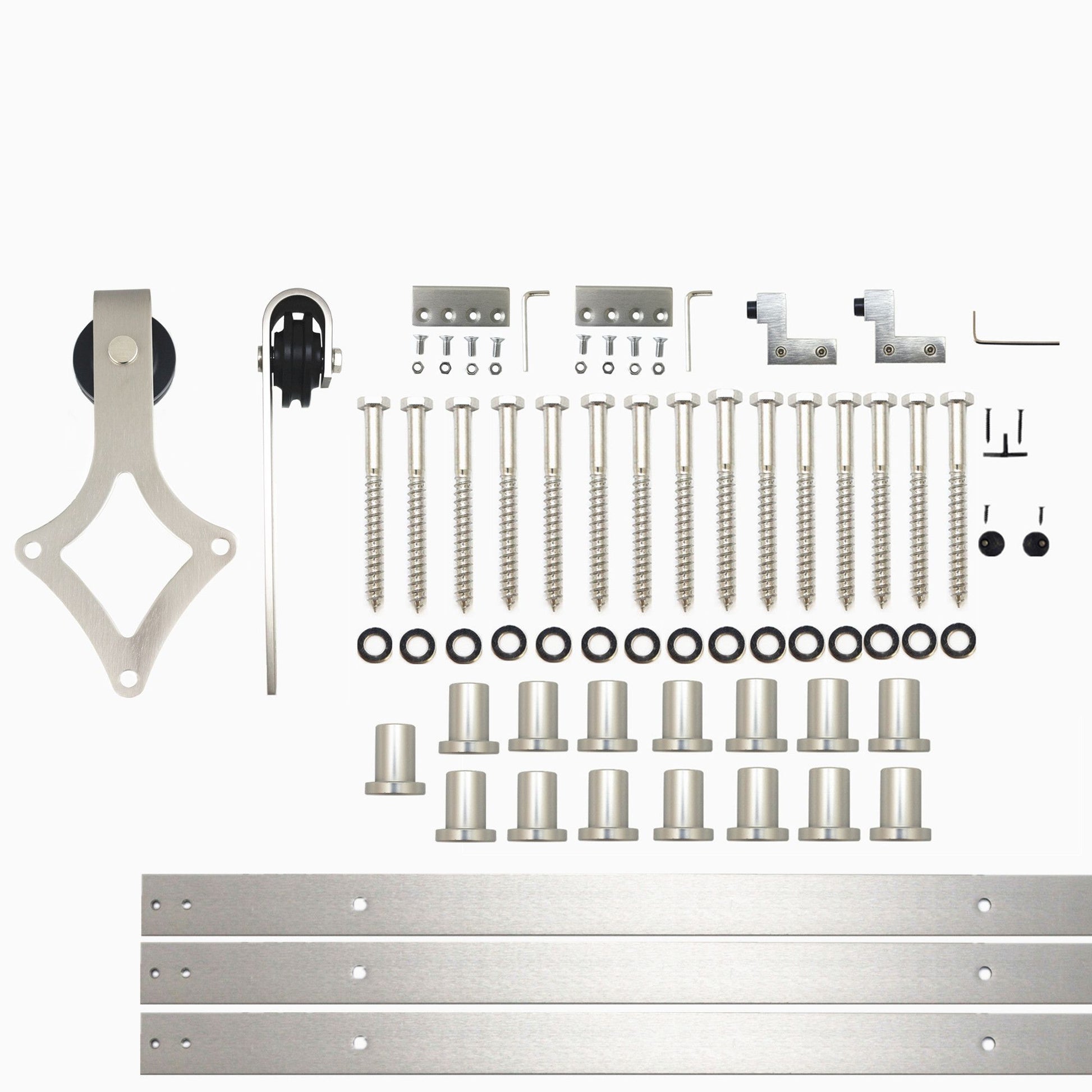 HOMACER 216-in Brushed Nickel Indoor Diamond Single Barn Door Hardware Kit LX1DNZ216C