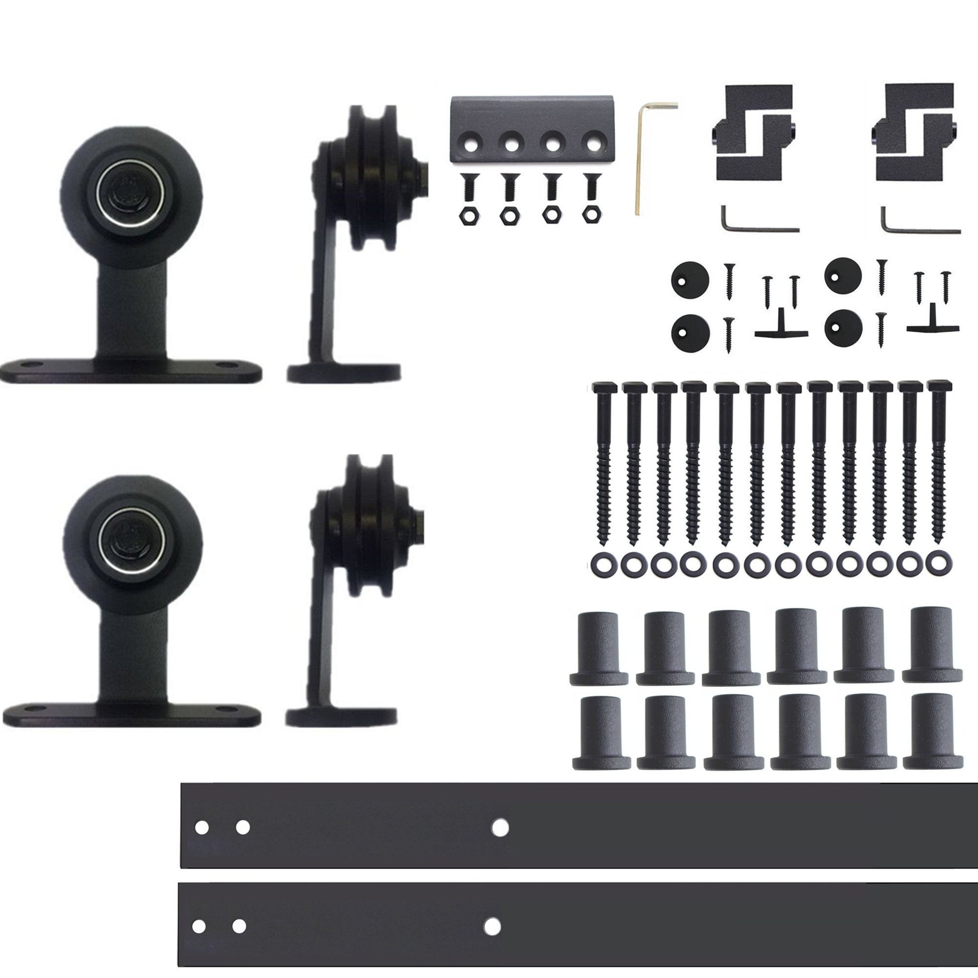 HOMACER 180-in Rustic Black Indoor Top Mount Double Barn Door Hardware Kit DZ2TGH180C