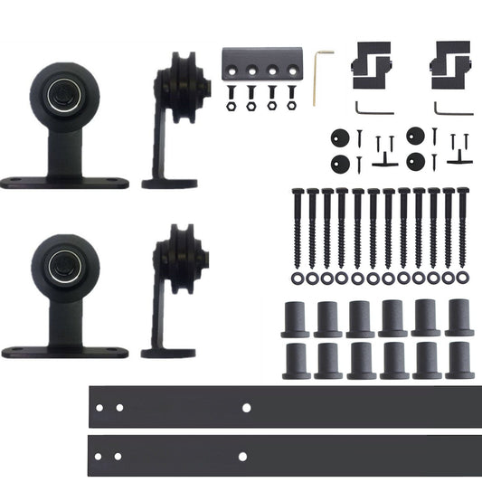 HOMACER 180-in Rustic Black Indoor Top Mount Double Barn Door Hardware Kit DZ2TGH180C