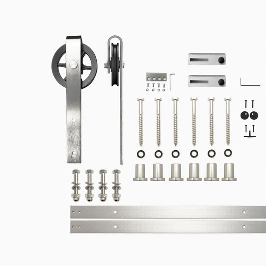 HOMACER 108-in Brushed Nickel Indoor Spoke Wheel Single Barn Door Hardware Kit HL1DNZ108C
