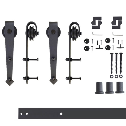 HOMACER 54-in Rustic Black Indoor Arrow Double Barn Door Hardware Kit JT2TGH054C