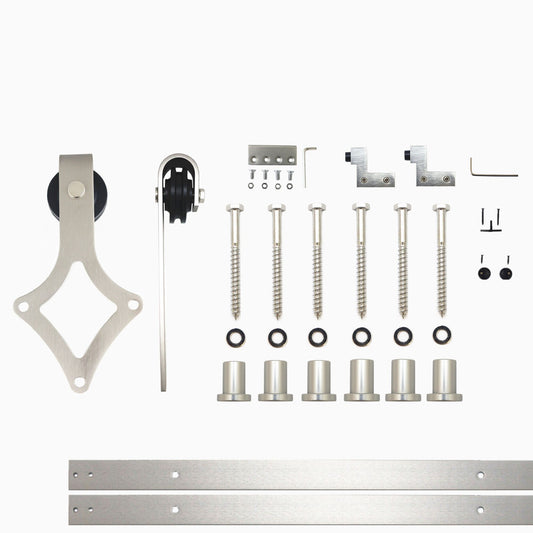 HOMACER 108-in Brushed Nickel Indoor Diamond Single Barn Door Hardware Kit LX1DNZ108C
