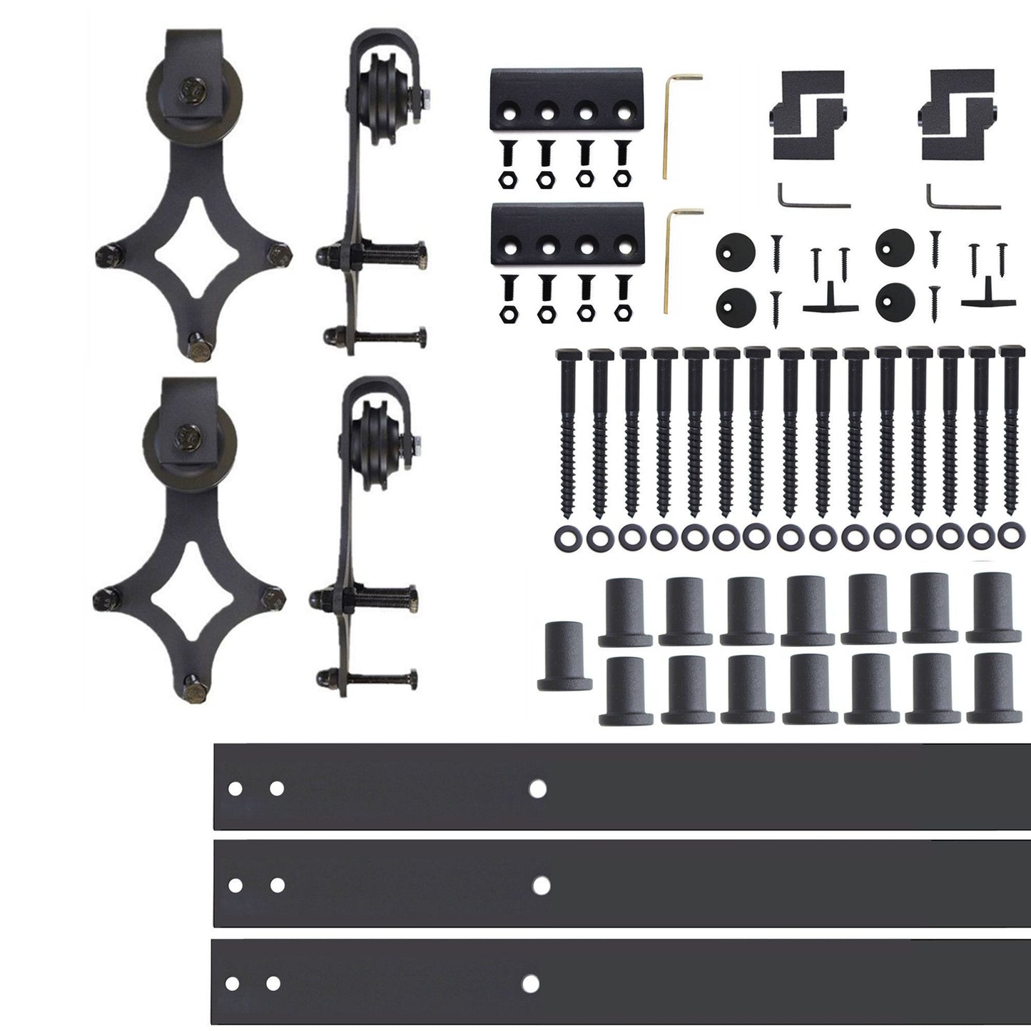 HOMACER 216-in Rustic Black Indoor Diamond Double Barn Door Hardware Kit LX2TGH216C