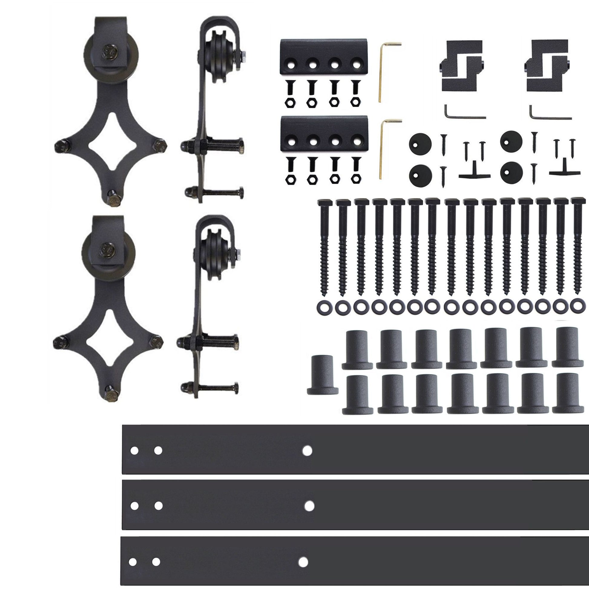 HOMACER 216-in Rustic Black Indoor Diamond Double Barn Door Hardware Kit LX2TGH216C