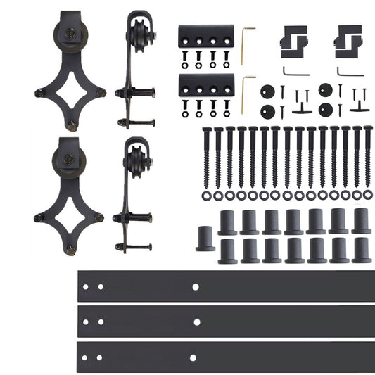 HOMACER 240-in Rustic Black Indoor Diamond Double Barn Door Hardware Kit LX2TGH240C