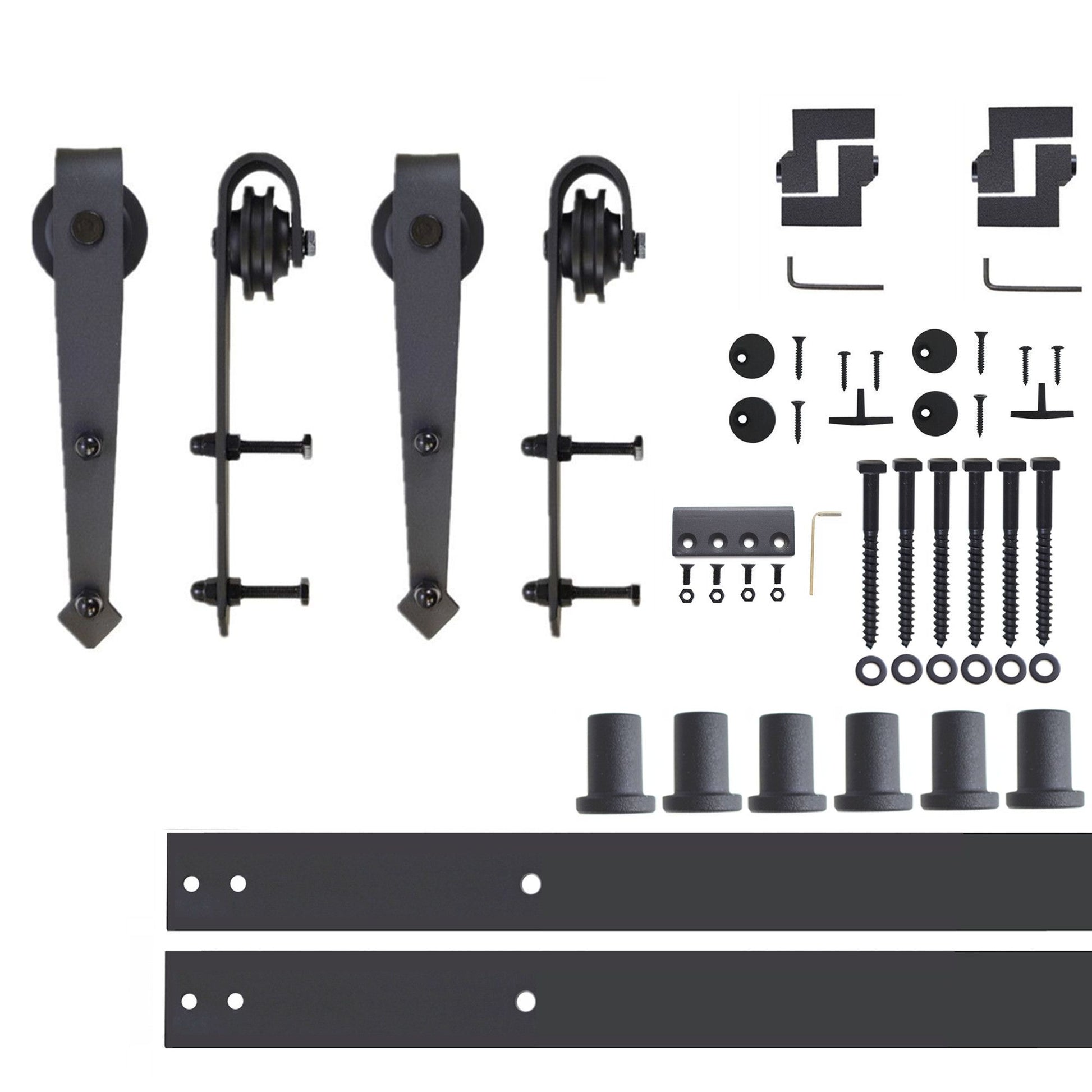 HOMACER 108-in Rustic Black Indoor Arrow Double Barn Door Hardware Kit JT2TGH108C
