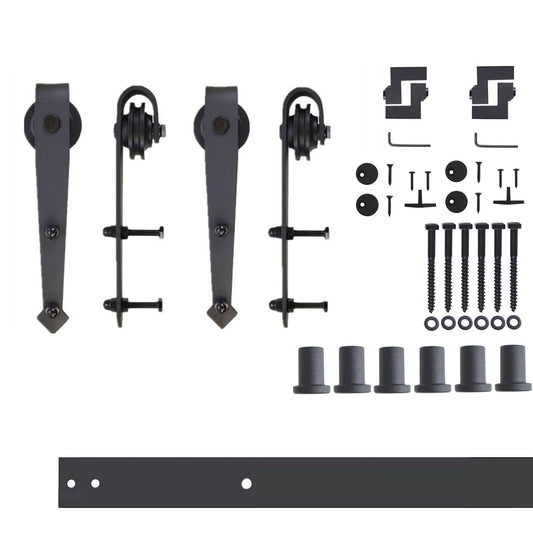 HOMACER 90-in Rustic Black Indoor Arrow Double Barn Door Hardware Kit JT2TGH090C