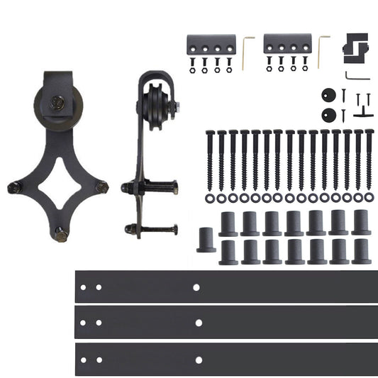 HOMACER 240-in Rustic Black Indoor Diamond Single Barn Door Hardware Kit LX1TGH240C