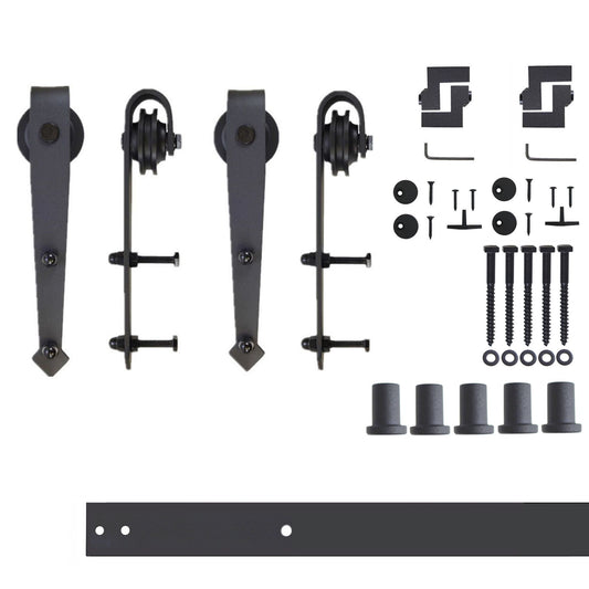 HOMACER 79-in Rustic Black Indoor Arrow Double Barn Door Hardware Kit JT2TGH079C