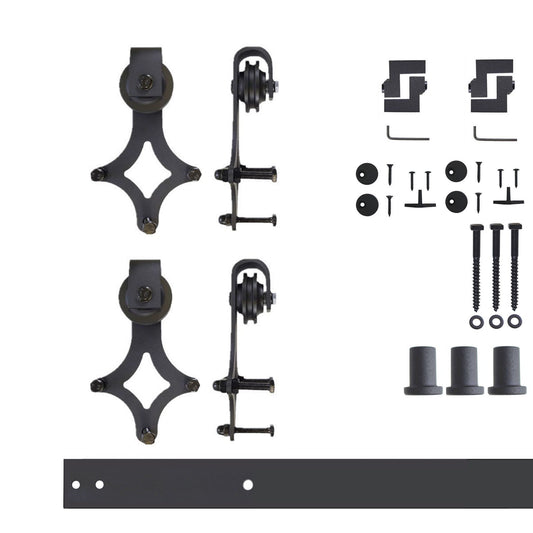 HOMACER 54-in Rustic Black Indoor Diamond Double Barn Door Hardware Kit LX2TGH054C