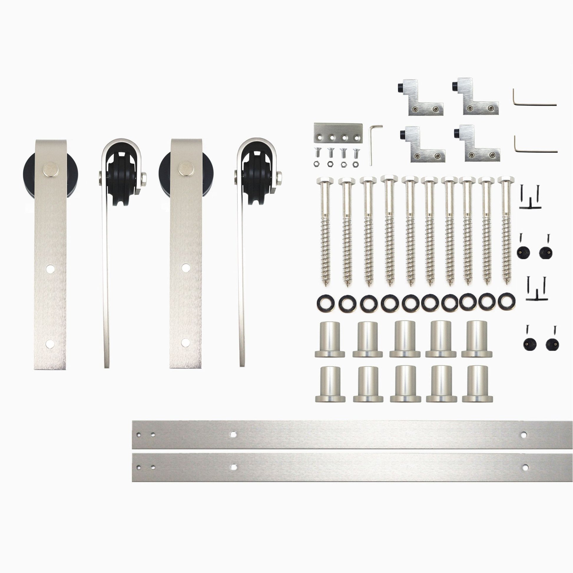 HOMACER 144-in Brushed Nickel Indoor J-strap Double Barn Door Hardware Kit YT2DNZ144C