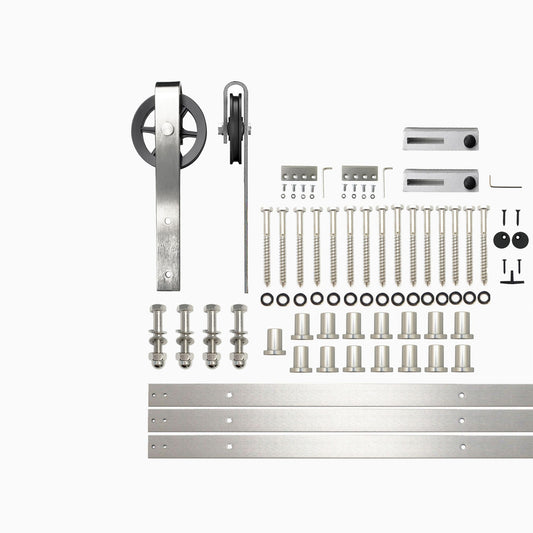 HOMACER 240-in Brushed Nickel Indoor Spoke Wheel Single Barn Door Hardware Kit HL1DNZ240C