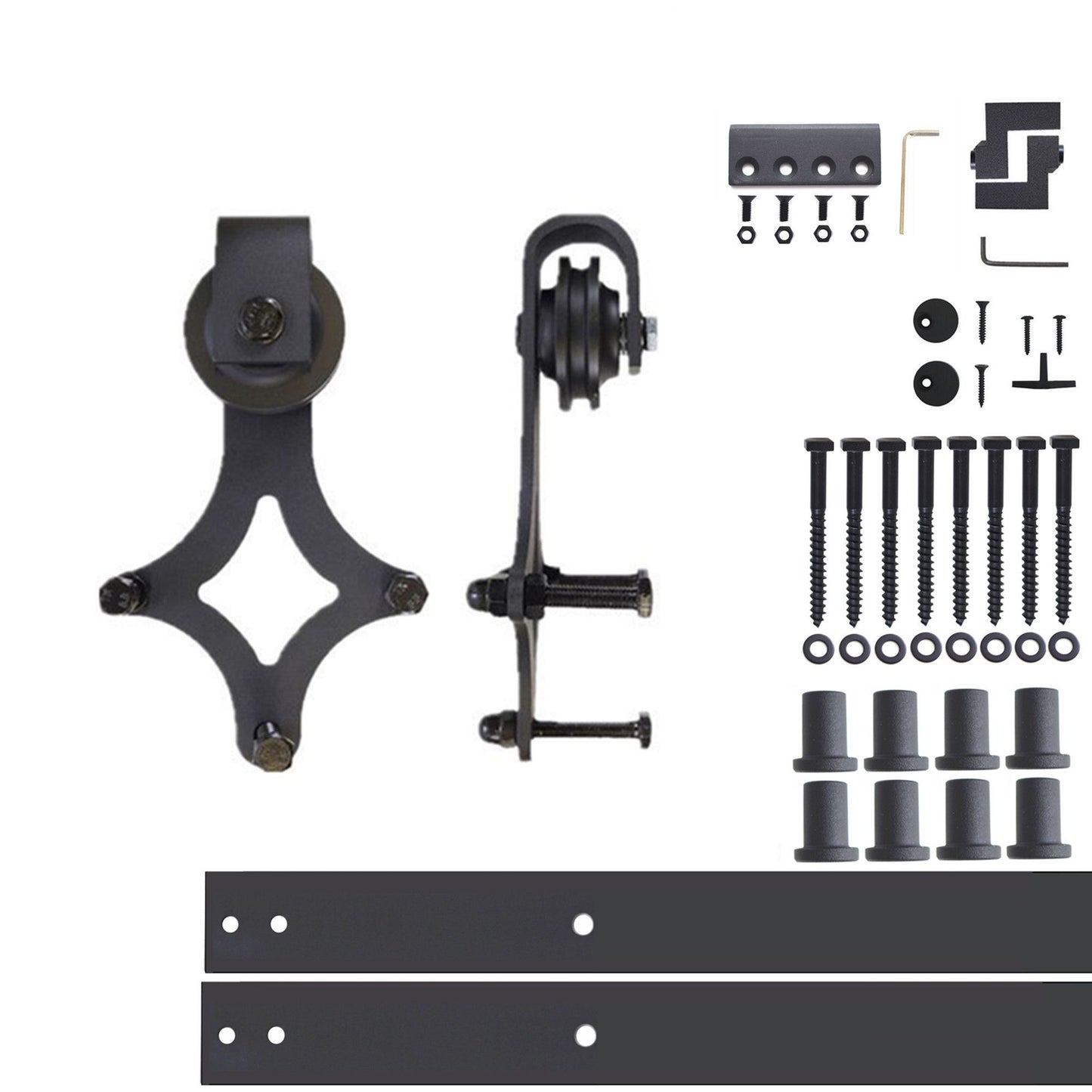 HOMACER 132-in Rustic Black Indoor Diamond Single Barn Door Hardware Kit LX1TGH132C