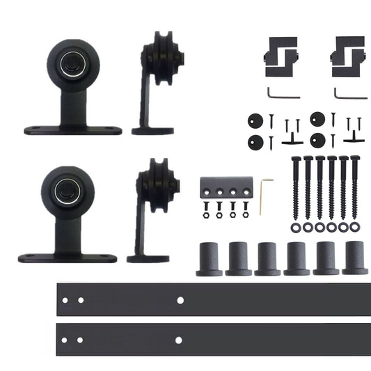 HOMACER 108-in Rustic Black Indoor Top Mount Double Barn Door Hardware Kit DZ2TGH108C