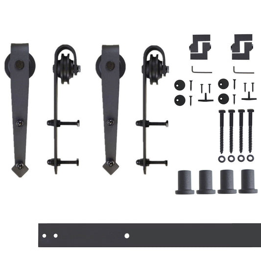 HOMACER 66-in Rustic Black Indoor Arrow Double Barn Door Hardware Kit JT2TGH066C