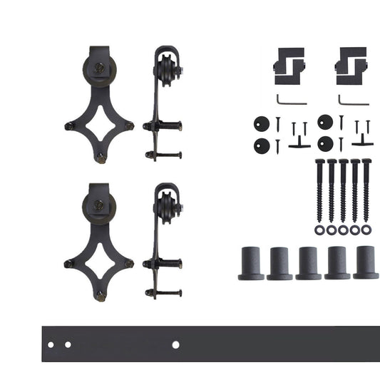 HOMACER 79-in Rustic Black Indoor Diamond Double Barn Door Hardware Kit LX2TGH079C