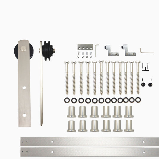 HOMACER 180-in Brushed Nickel Indoor I-strap Single Barn Door Hardware Kit ZT1DNZ180C