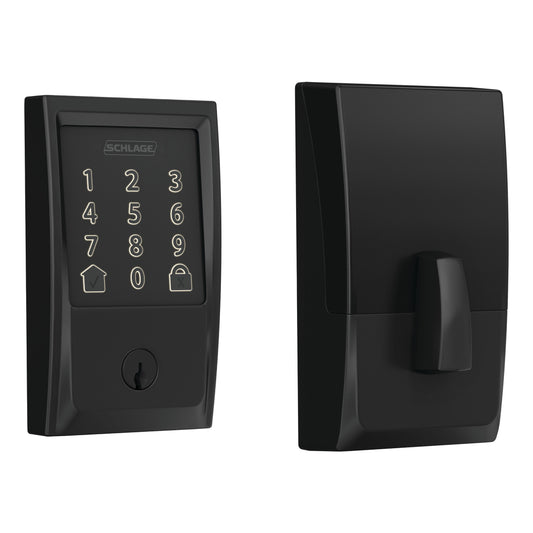 Schlage Encode Century Matte Black Smart Lock Electronic Deadbolt with Wifi Touchscreen Keypad BE489WB V CEN 622