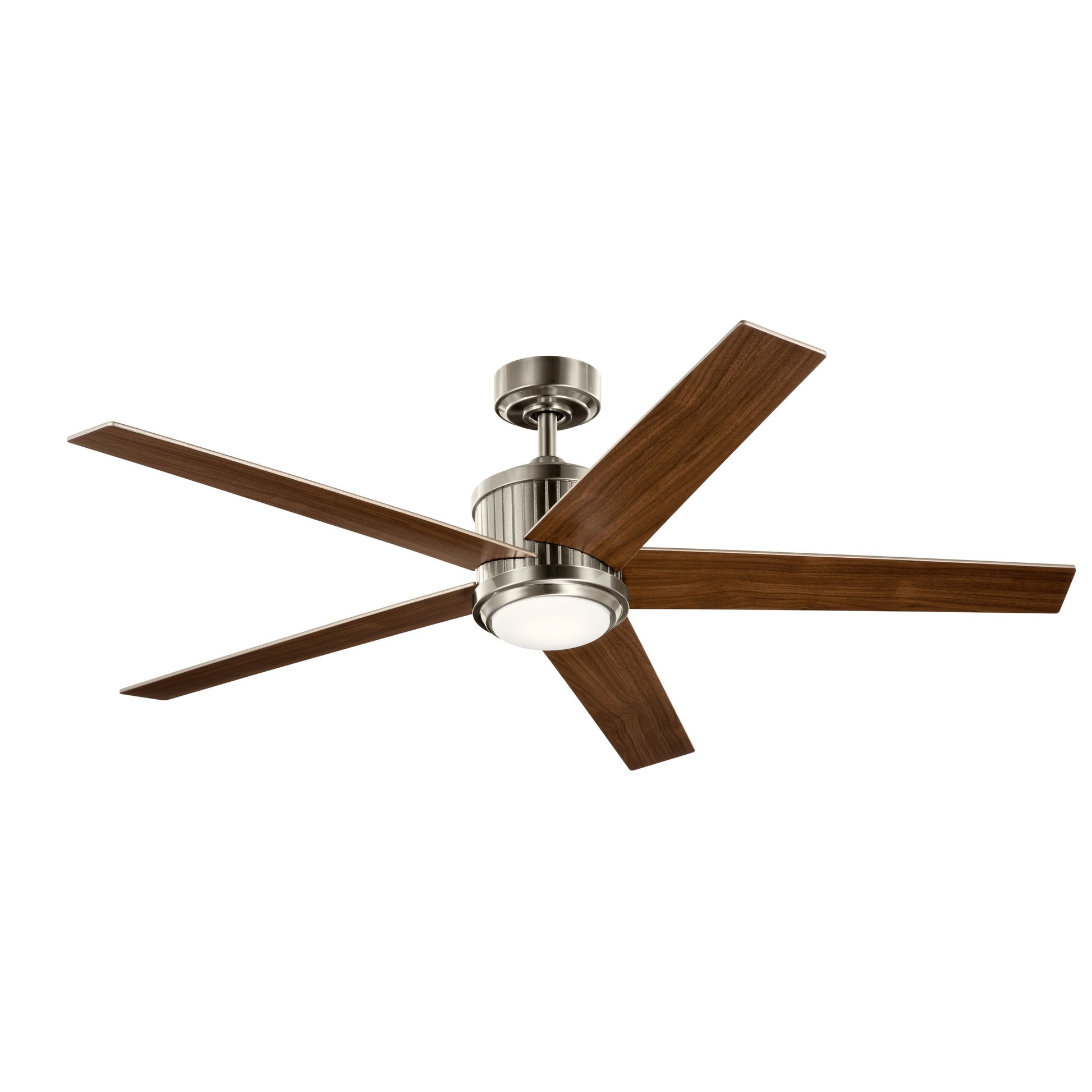 Kichler Brahm 56-in Integrated LED Brushed Stainless Steel with Silver/Walnut Blades Ceiling Fan With Light - Remote Included ( 5 -Blade ) 4355703