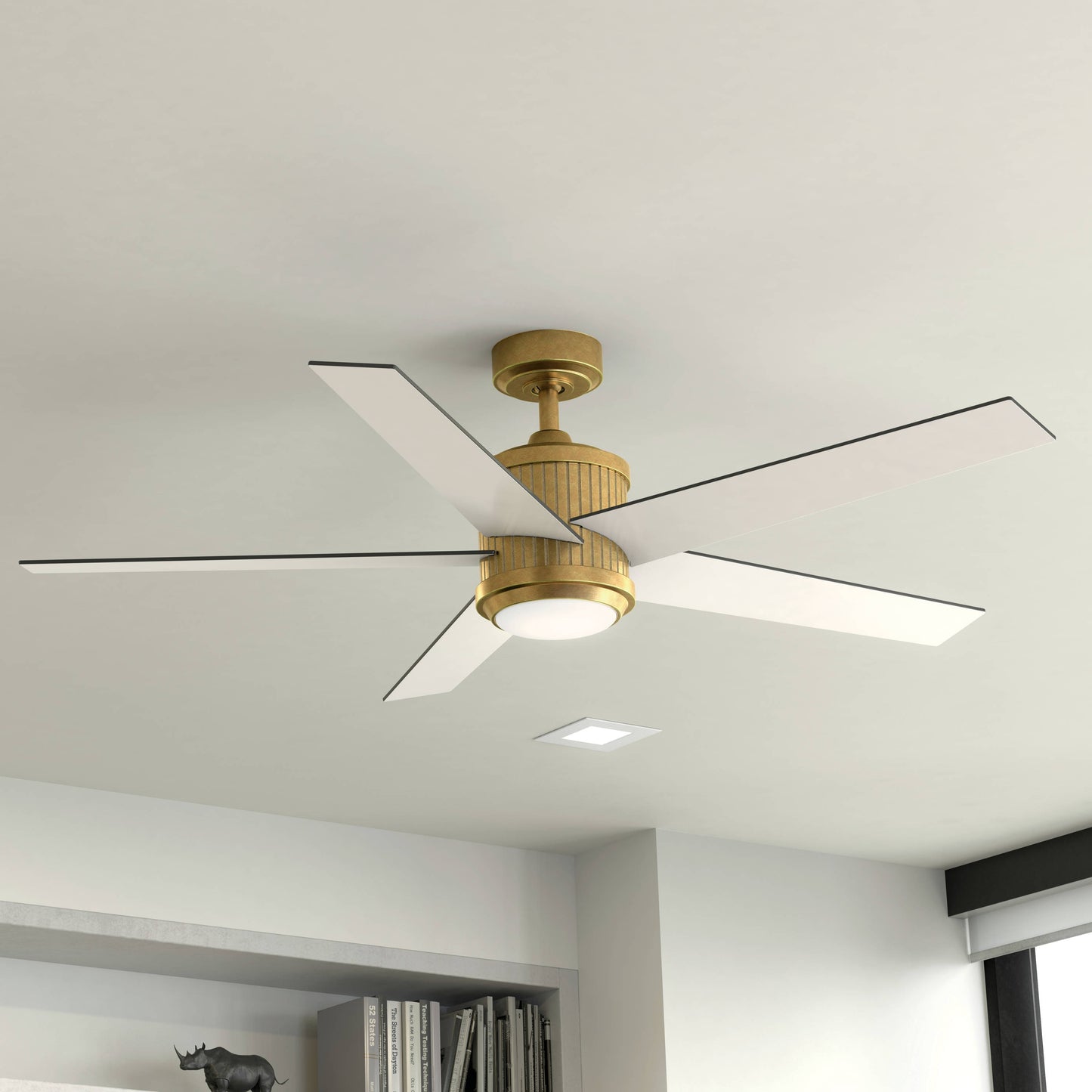 Kichler Brahm 56-in Integrated LED Natural Brass with Walnut/White Blades Ceiling Fan With Light - Remote Included ( 5 -Blade ) 4355702