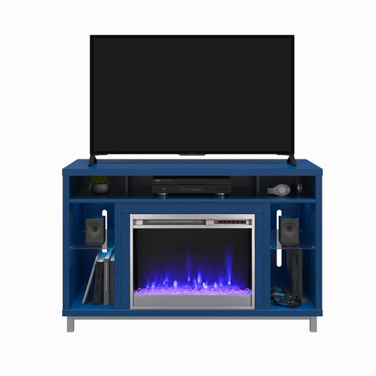 Ameriwood Home 47.5-in W Navy TV Stand with Fan-forced Electric Fireplace 1444837COM