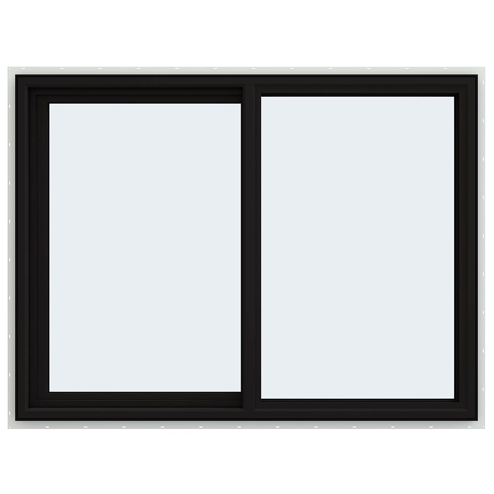 JELD-WEN FiniShield V-4500 35-1/2-in x 29-1/2-in Black Exterior White Interior Left-Handed Vinyl Sliding Window Annealed Glass (Full Screen Included)
