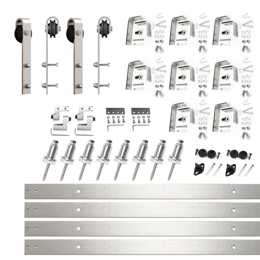 HOMACER 132-in Brushed Nickel Indoor J-strap Double Bypass Barn Door Hardware Kit YT4DNZ132C