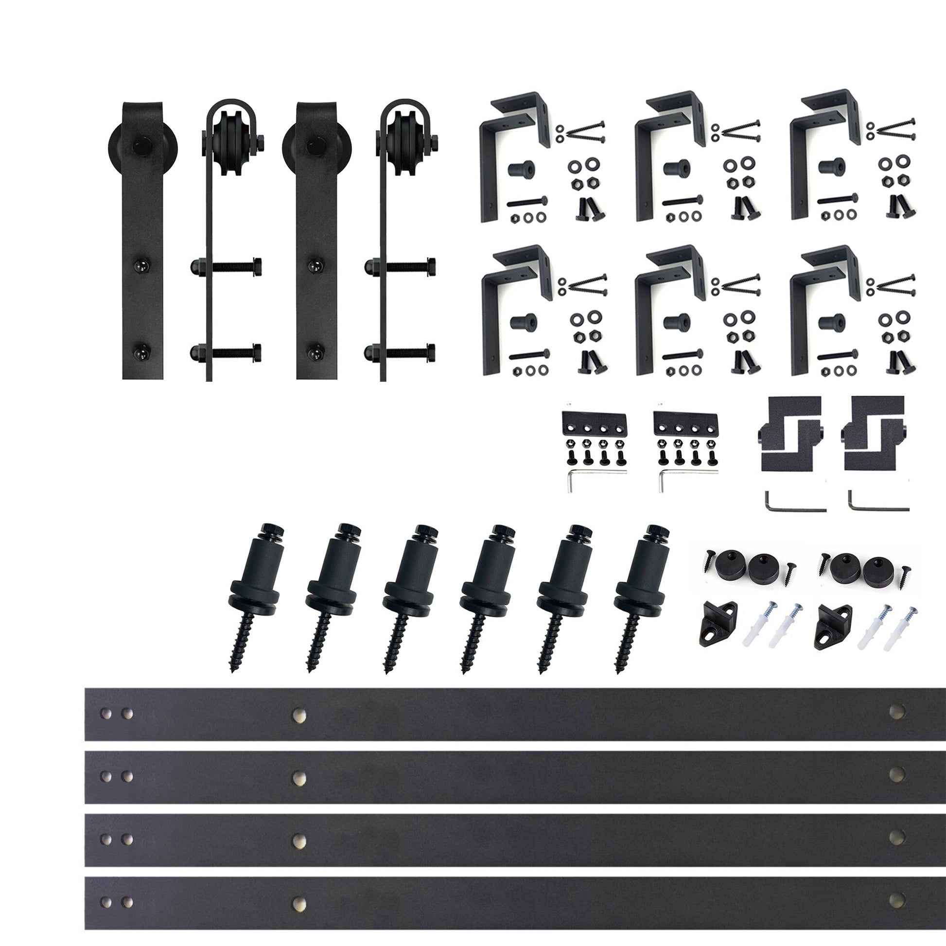 HOMACER 108-in Rustic Black Indoor J-strap Double Bypass Barn Door Hardware Kit YT4TGH108C