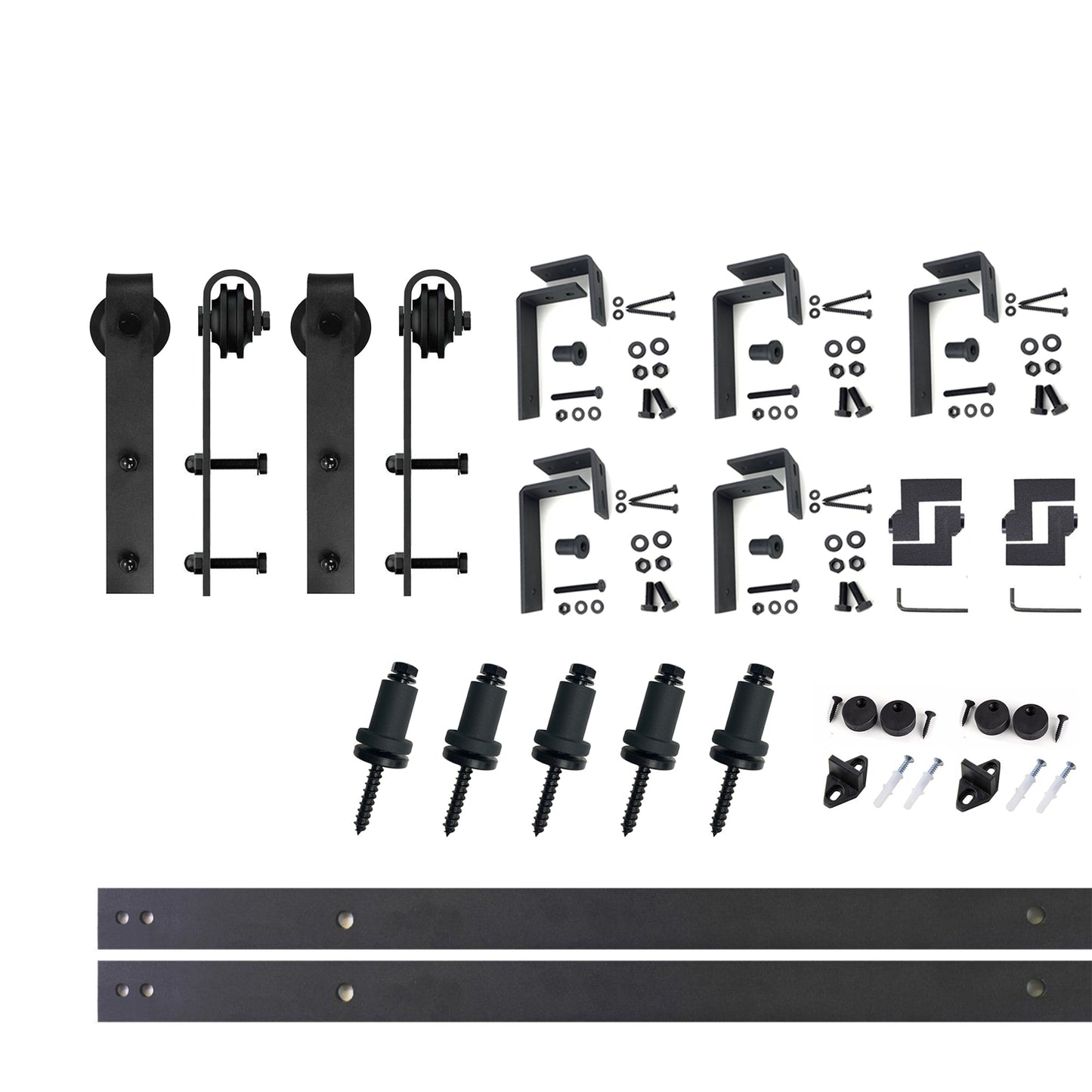 HOMACER 72-in Rustic Black Indoor J-strap Double Bypass Barn Door Hardware Kit YT4TGH072C