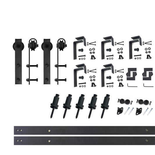 HOMACER 84-in Rustic Black Indoor J-strap Double Bypass Barn Door Hardware Kit YT4TGH084C