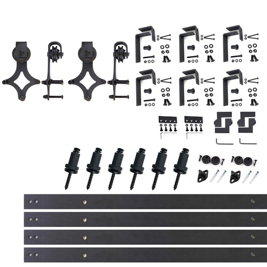 HOMACER 108-in Rustic Black Indoor Diamond Double Bypass Barn Door Hardware Kit LX4TGH108C