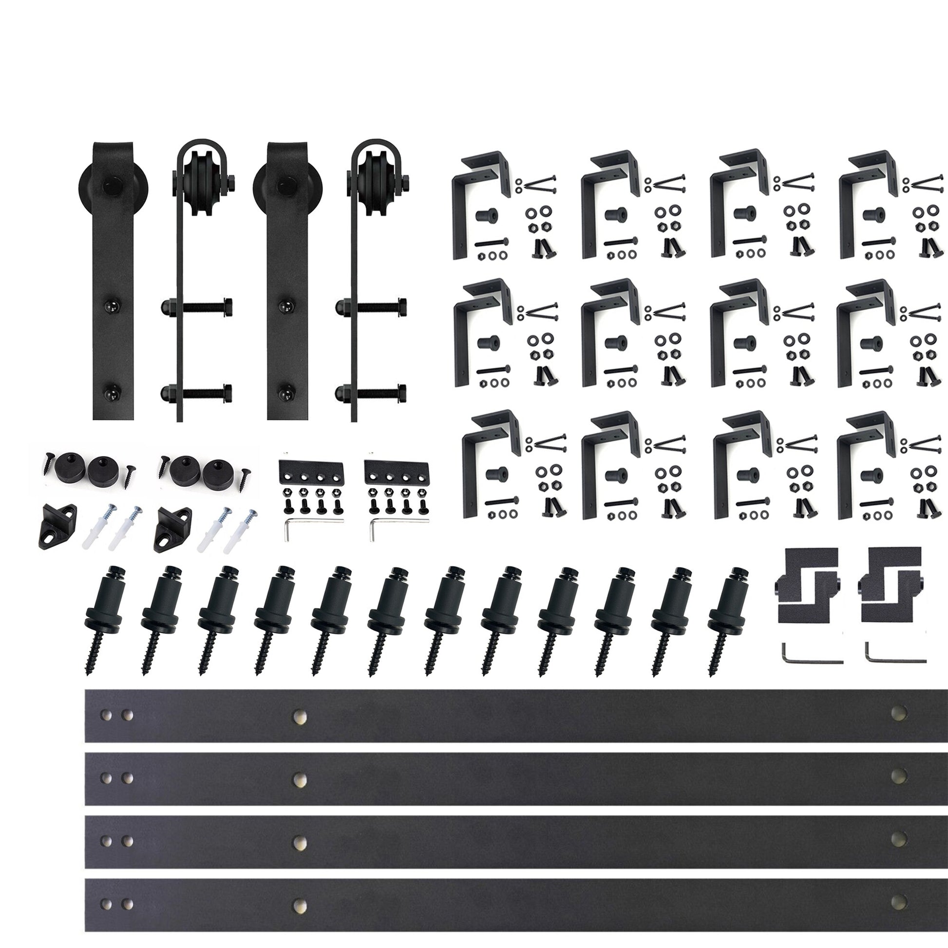 HOMACER 180-in Rustic Black Indoor J-strap Double Bypass Barn Door Hardware Kit YT4TGH180C