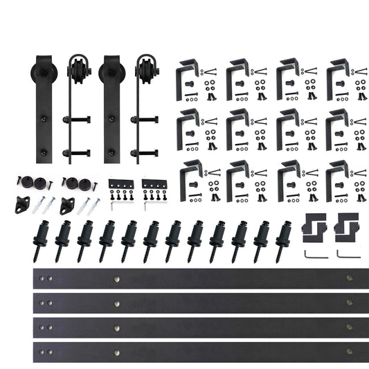 HOMACER 180-in Rustic Black Indoor J-strap Double Bypass Barn Door Hardware Kit YT4TGH180C