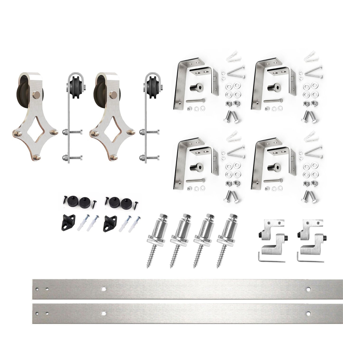 HOMACER 66-in Brushed Nickel Indoor Diamond Double Bypass Barn Door Hardware Kit LX4DNZ066C