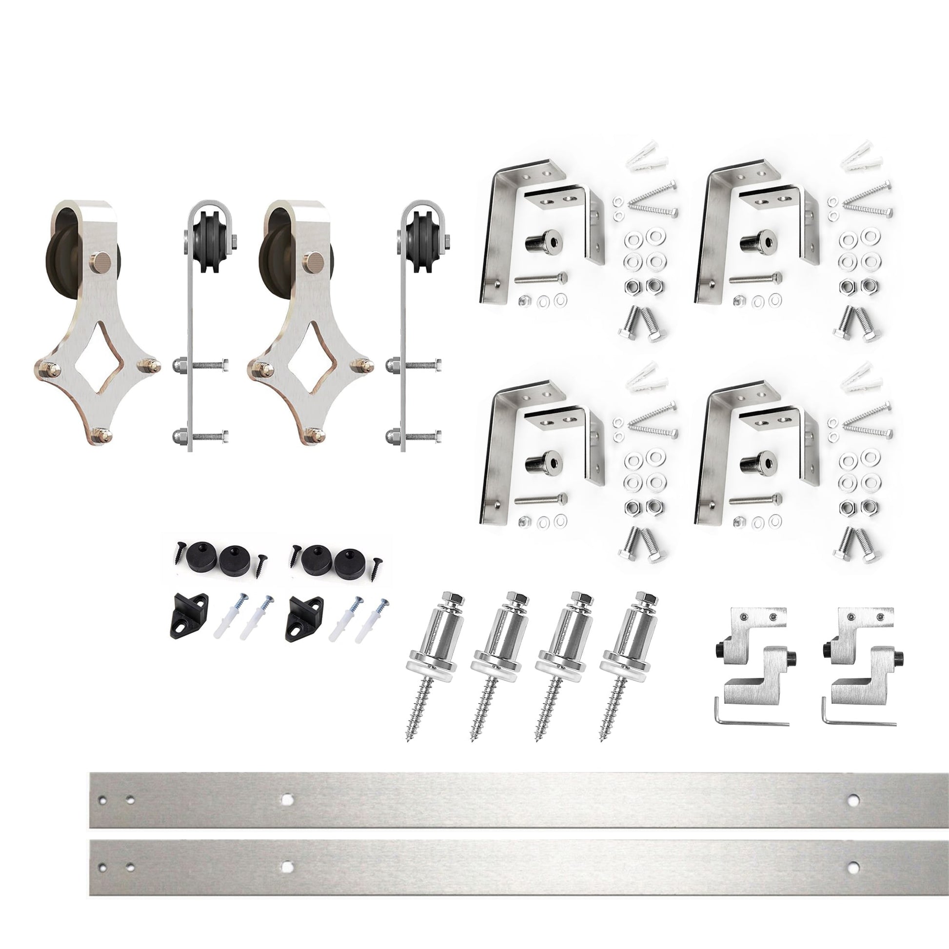 HOMACER 66-in Brushed Nickel Indoor Diamond Double Bypass Barn Door Hardware Kit LX4DNZ066C