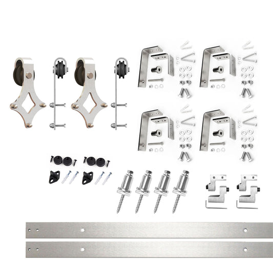 HOMACER 66-in Brushed Nickel Indoor Diamond Double Bypass Barn Door Hardware Kit LX4DNZ066C